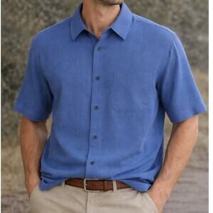 Caribbean Blues Blue Short Sleeve Button Up Shirt Men’s M Modal Rayon